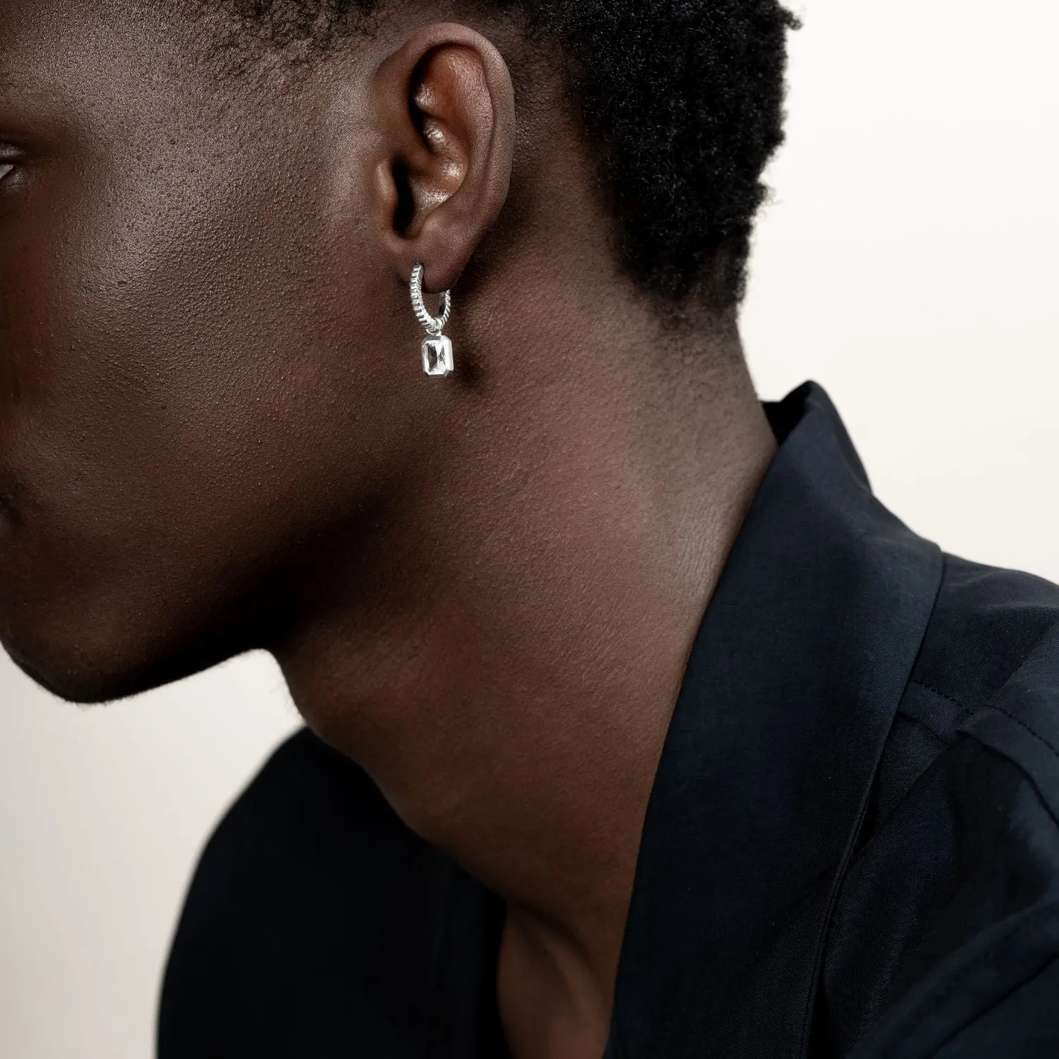 Men's Single Hoop With White Topaz Drop Earring sold by Dower & Hall product image thumbnail 3