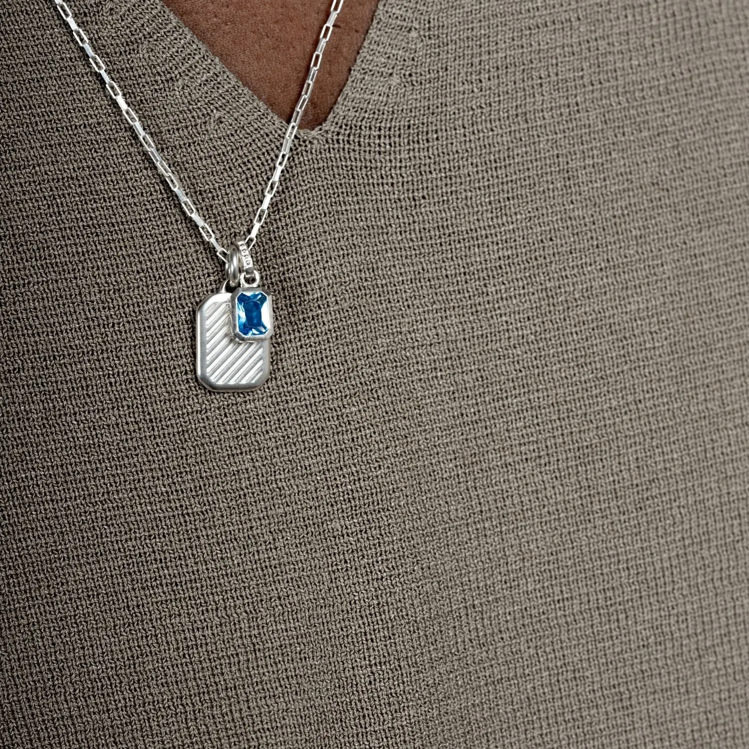 Men's Blue Topaz Octagon Humbug Paperclip Necklace sold by Dower & Hall product image thumbnail 4