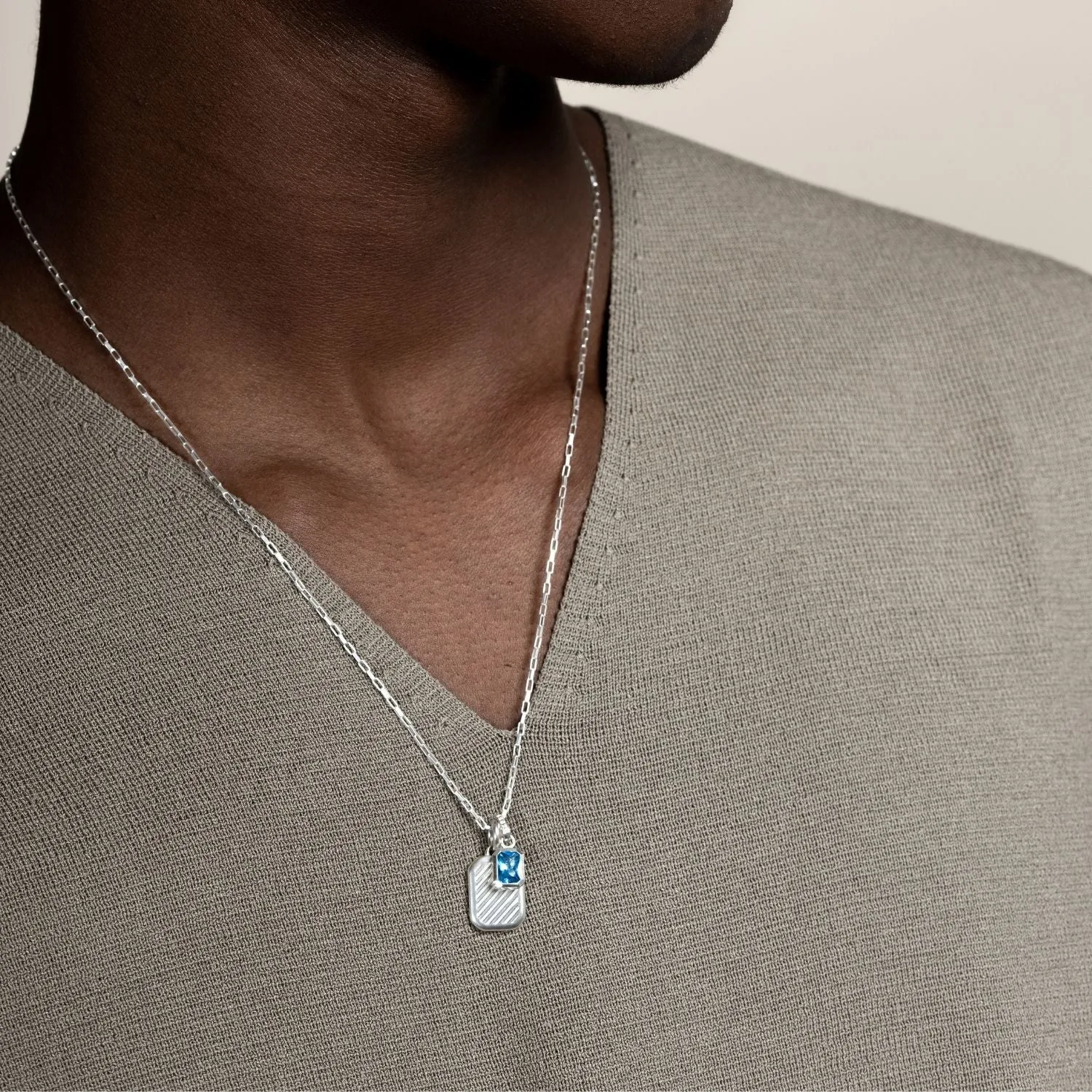 Men's Blue Topaz Octagon Humbug Paperclip Necklace sold by Dower & Hall product image thumbnail 3