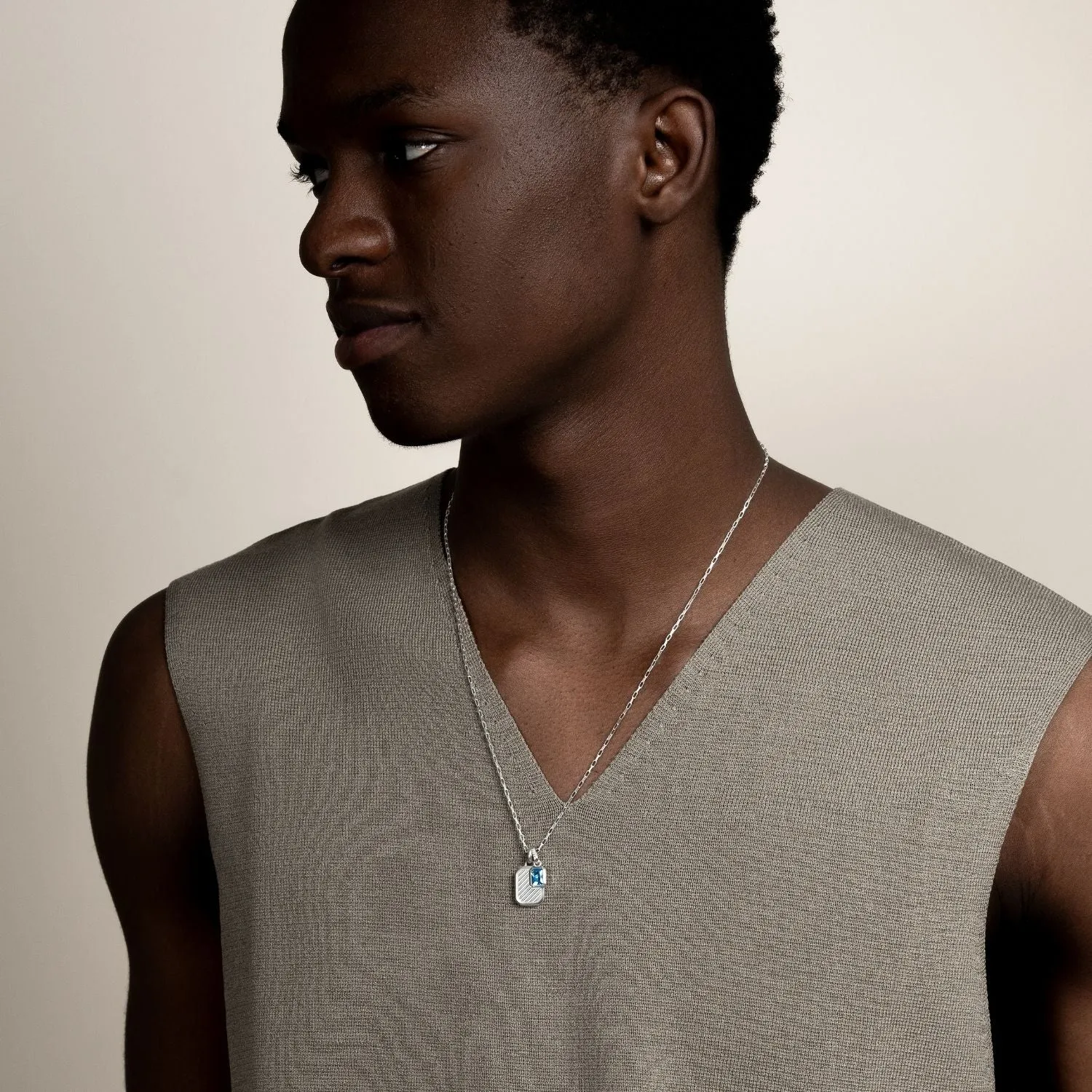 Men's Blue Topaz Octagon Humbug Paperclip Necklace sold by Dower & Hall product image thumbnail 2
