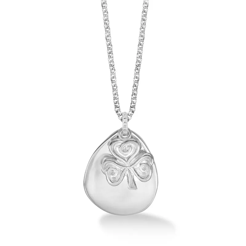 Men's Engravable Large Pebble & Clover Pendant sold by Dower & Hall