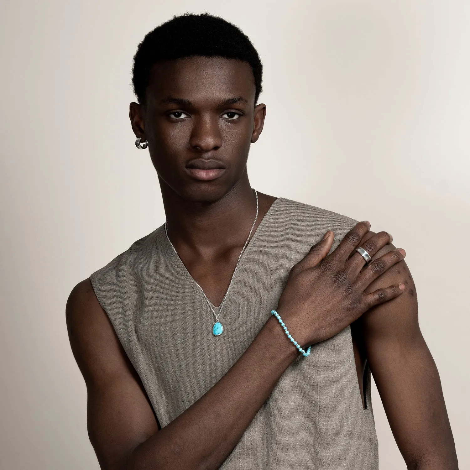 Men's Turquoise Pebble Pendant sold by Dower & Hall product image thumbnail 4