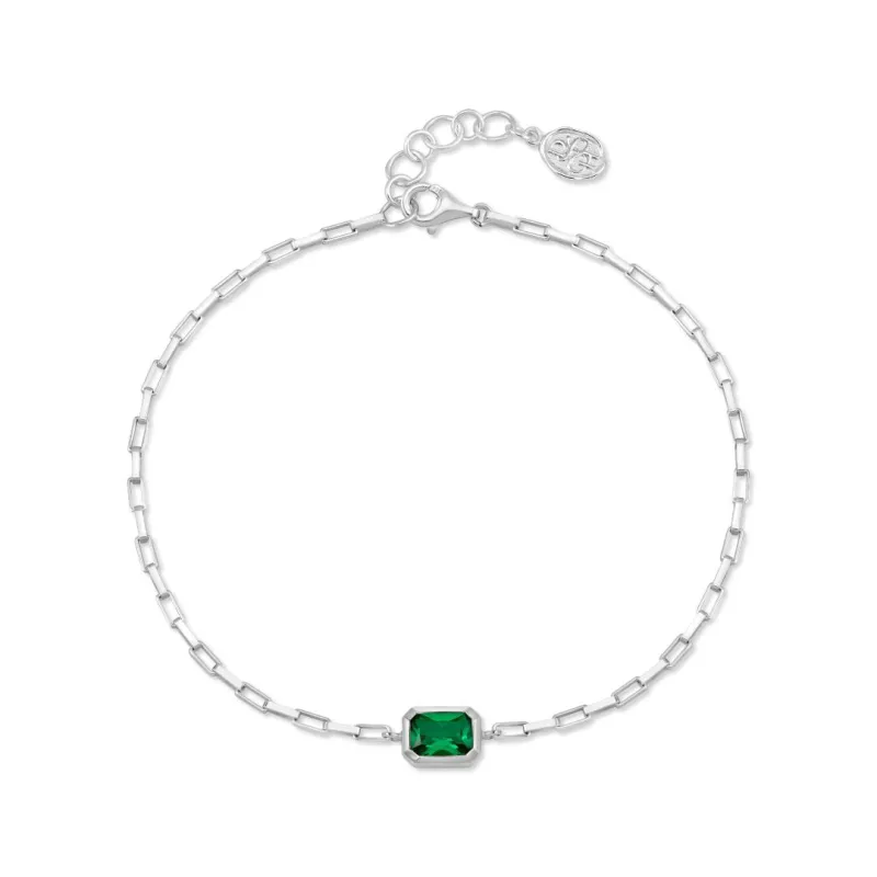 Men's Green Garnet Octagon Humbug Paperclip Bracelet made by Dower & Hall