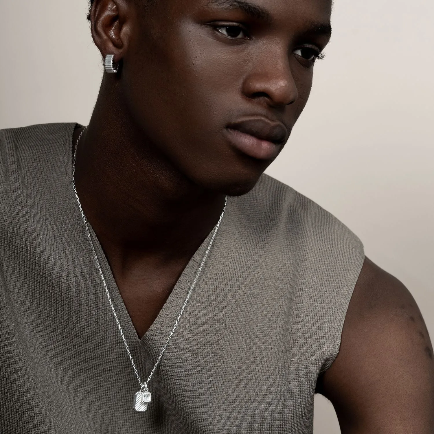 Men's White Topaz Octagon Humbug Paperclip Necklace sold by Dower & Hall product image thumbnail 4
