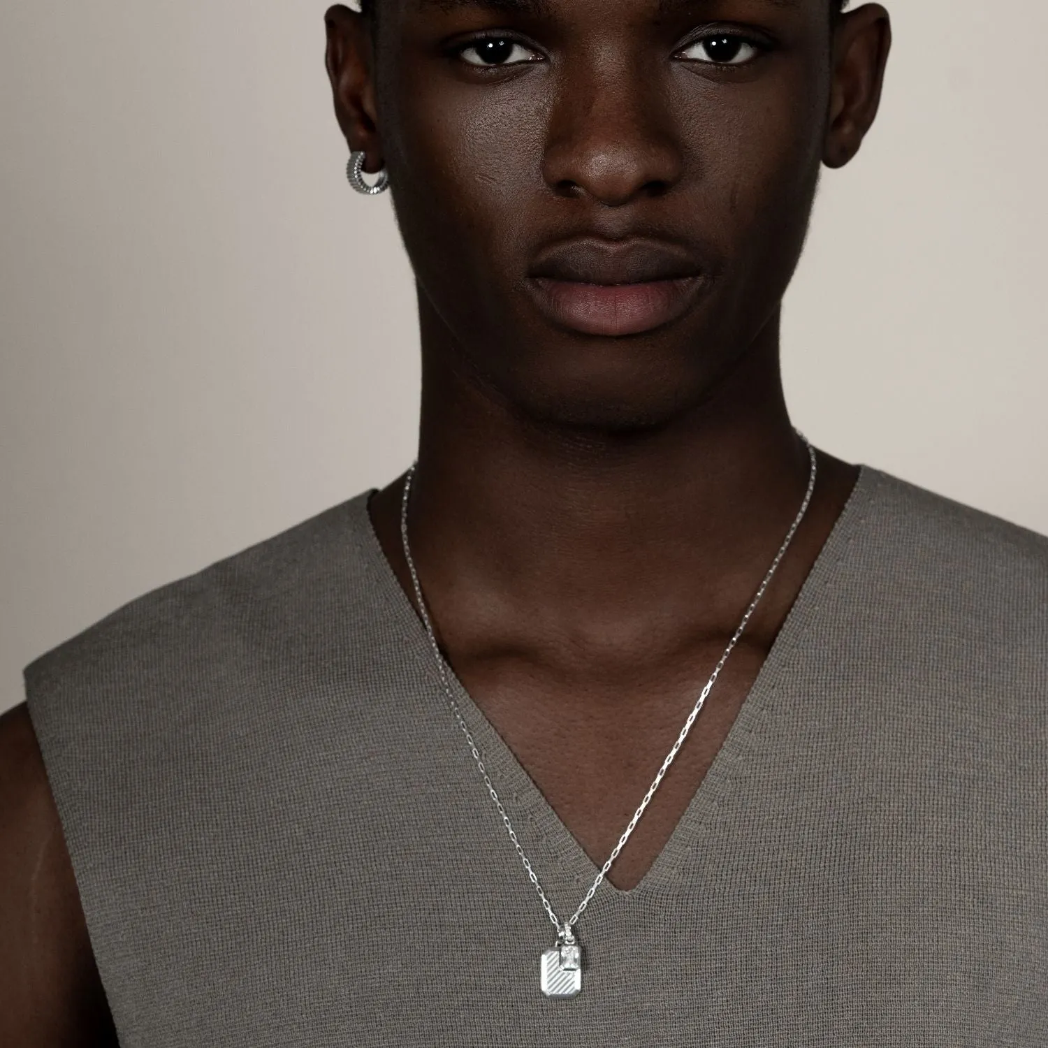 Men's White Topaz Octagon Humbug Paperclip Necklace sold by Dower & Hall product image thumbnail 2