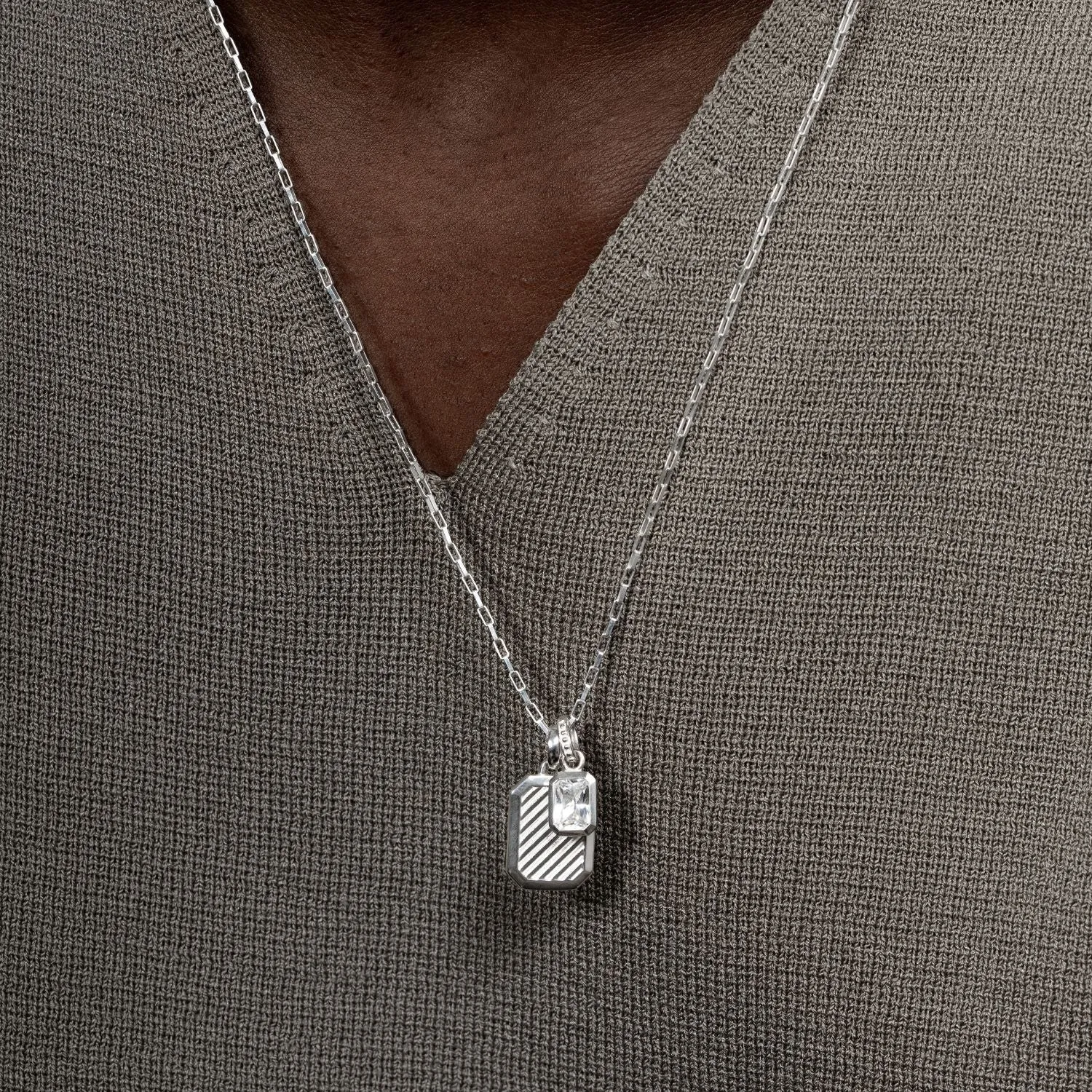 Men's White Topaz Octagon Humbug Paperclip Necklace sold by Dower & Hall product image thumbnail 3