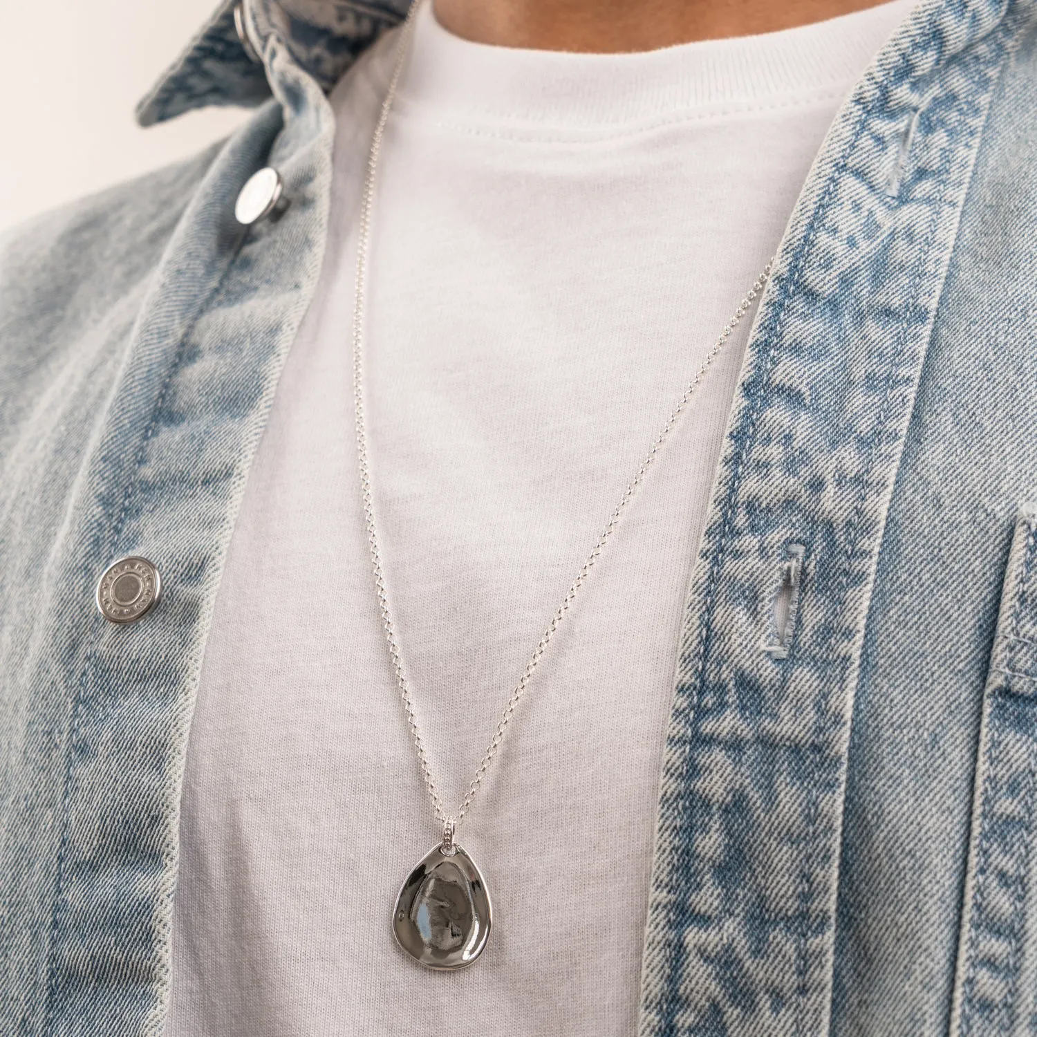 Men's Engravable Large Pebble Pendant sold by Dower & Hall product image thumbnail 5