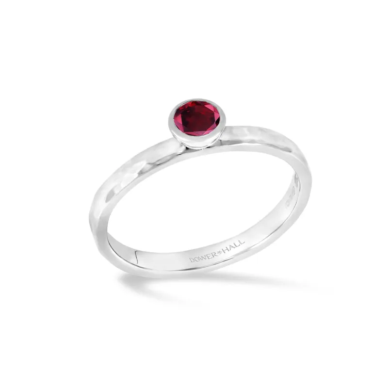 4mm Garnet Hammered Twinkle Ring sold by Dower & Hall