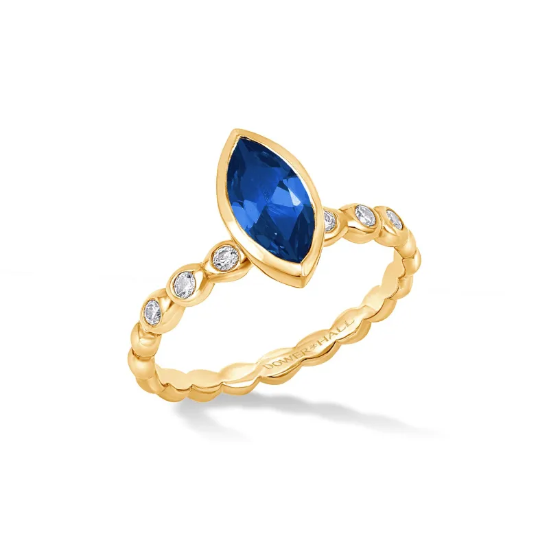 14k Marquise Blue Sapphire and Diamond Bubbles Ring sold by Dower & Hall