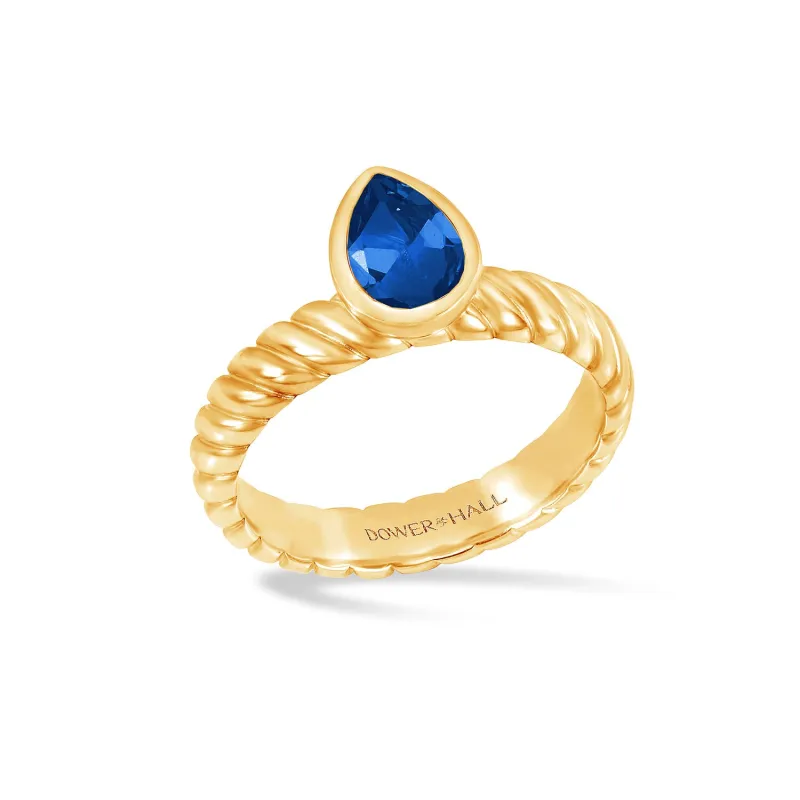 14k Lab Grown Sapphire Pear Twist Twinkle Ring sold by Dower & Hall
