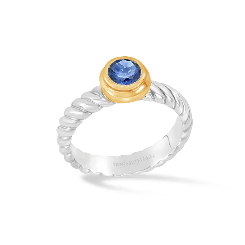 5mm Lab Grown Blue Sapphire Twist Twinkle Ring sold by Dower & Hall