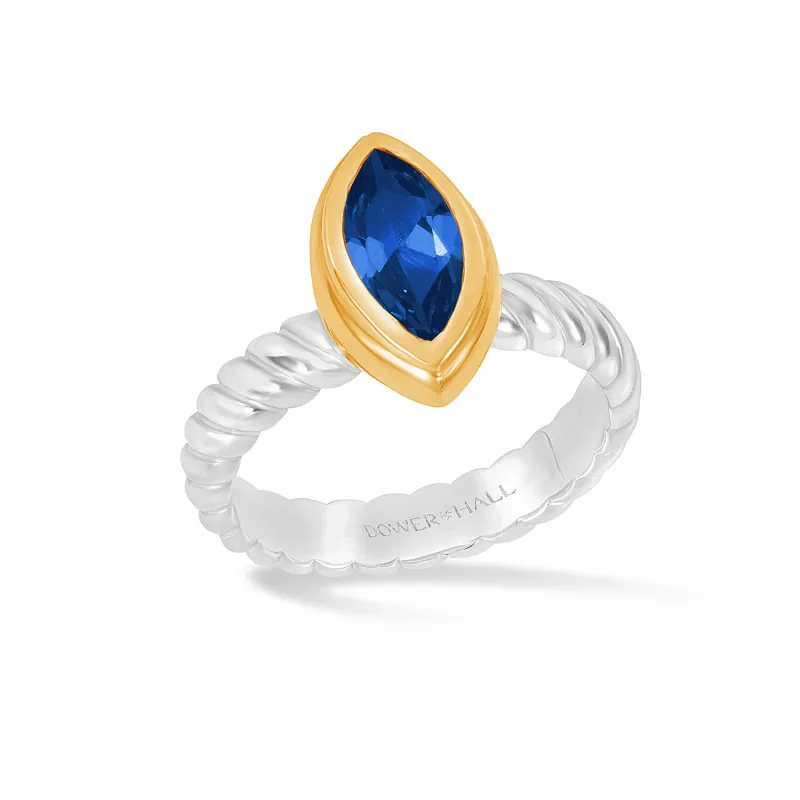 Lab Grown Blue Sapphire Marquise Twist Twinkle Ring sold by Dower & Hall