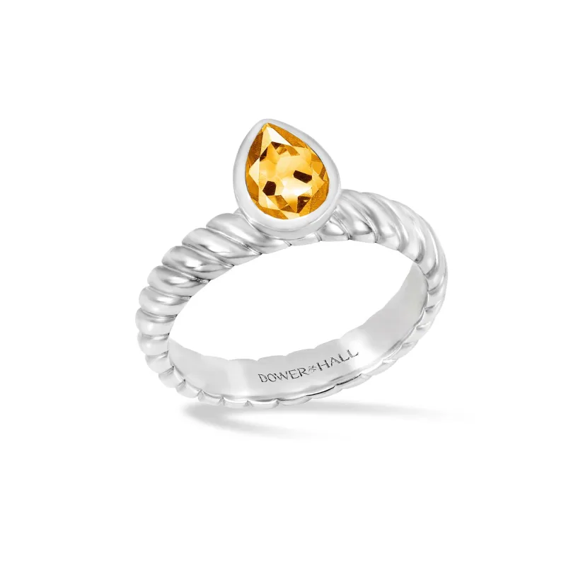 Citrine Pear Twist Twinkle Ring sold by Dower & Hall