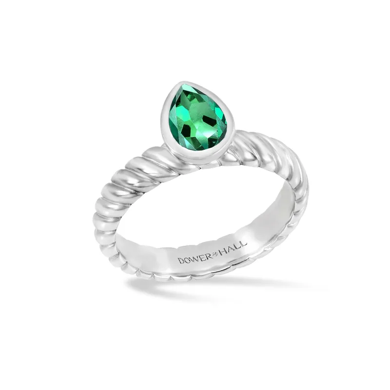 Green Garnet Pear Twist Twinkle Ring sold by Dower & Hall
