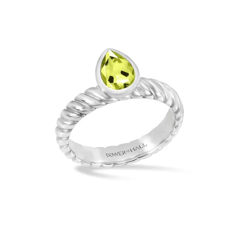 Peridot Pear Twist Twinkle Ring sold by Dower & Hall