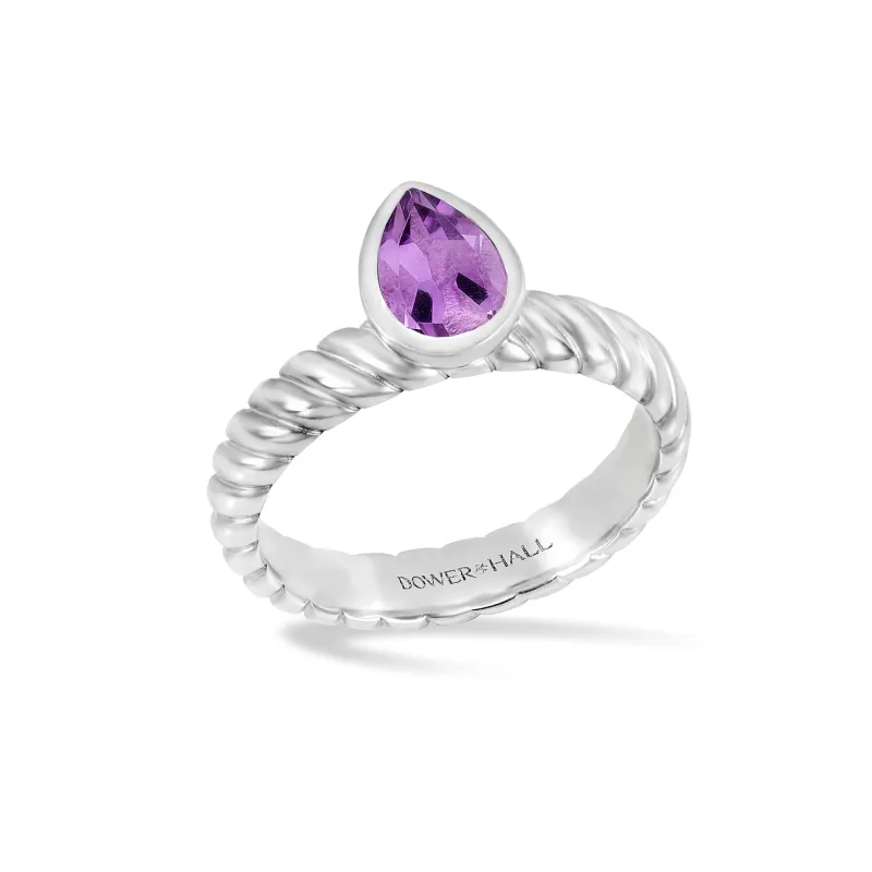Amethyst Pear Twist Twinkle Ring sold by Dower & Hall