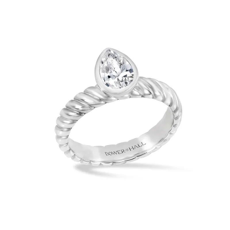 White Topaz Pear Twist Twinkle Ring sold by Dower & Hall