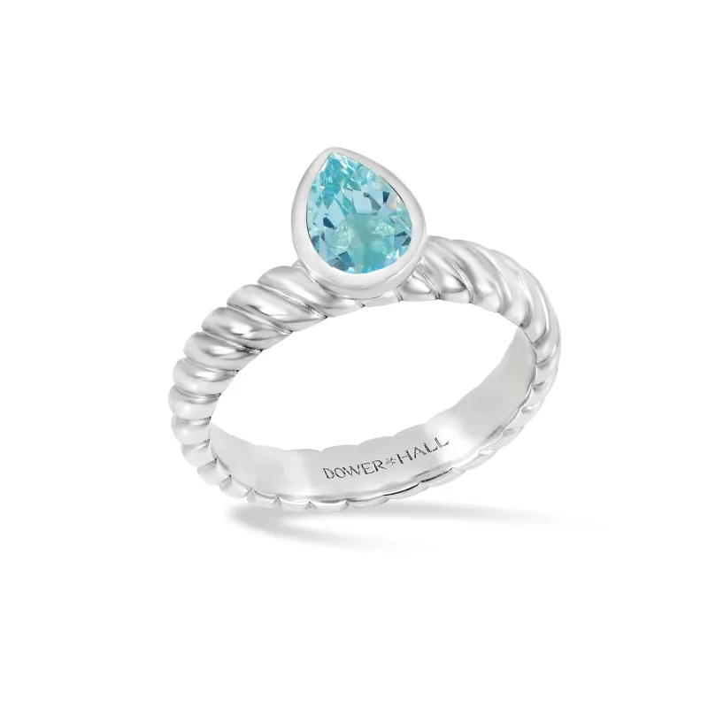 Blue Topaz Pear Twist Twinkle Ring sold by Dower & Hall