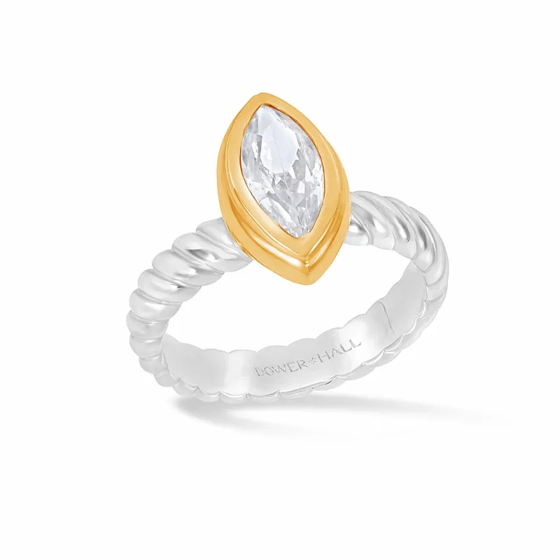 Lab Grown White Sapphire Marquise Twist Twinkle Ring sold by Dower & Hall