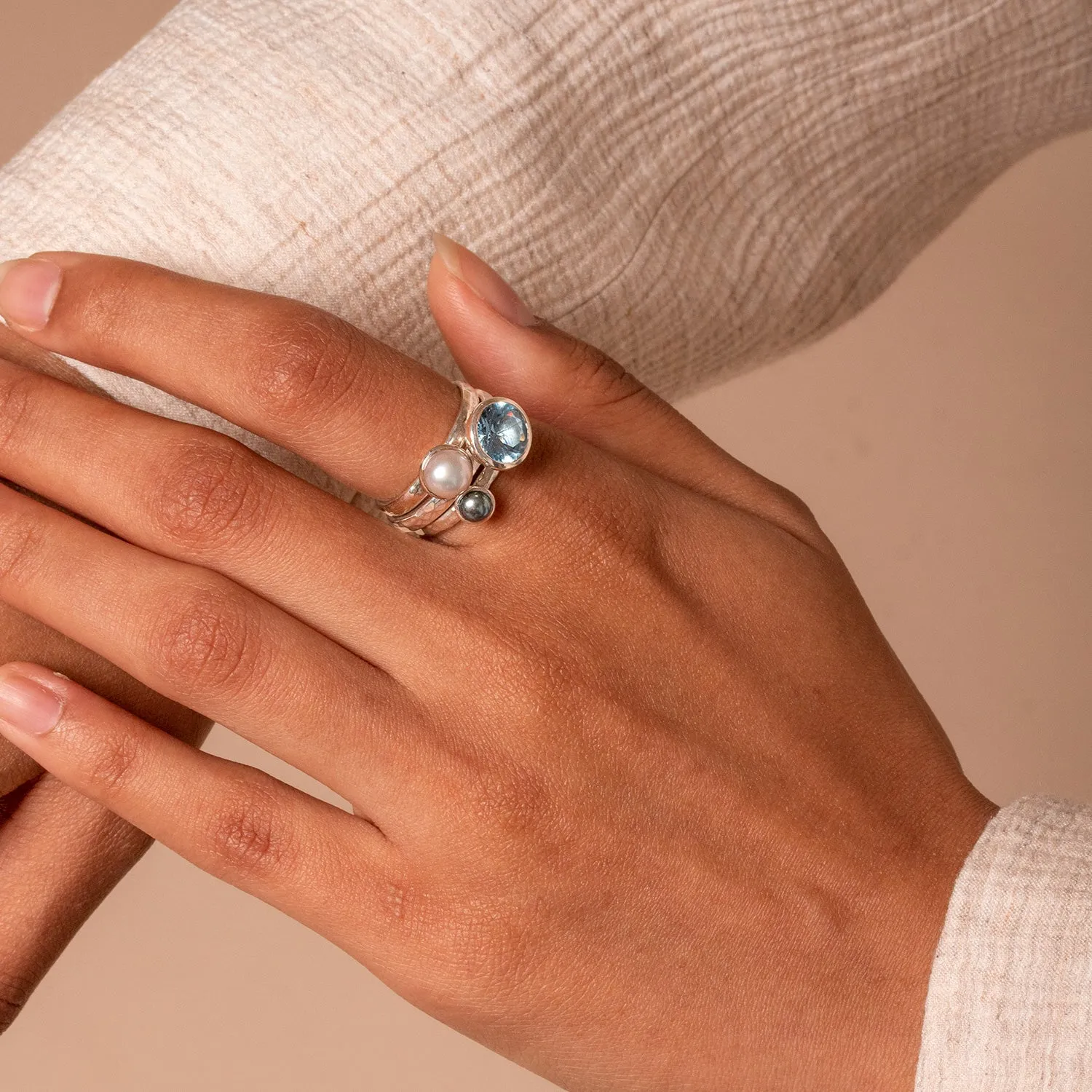 8mm Blue Topaz Hammered Twinkle Ring sold by Dower & Hall product image thumbnail 2