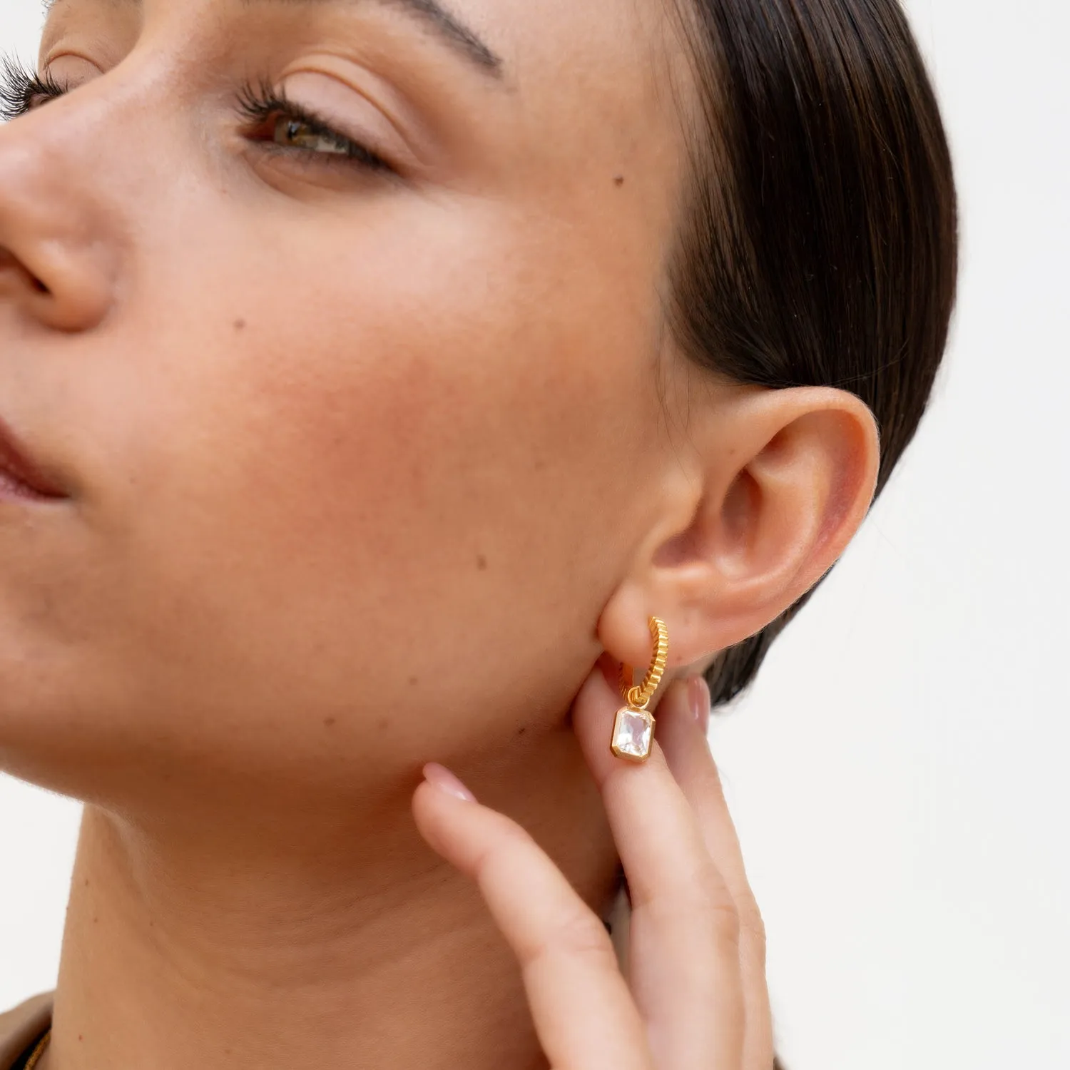 White Topaz Humbug Huggie Charm Hoops sold by Dower & Hall product image thumbnail 2