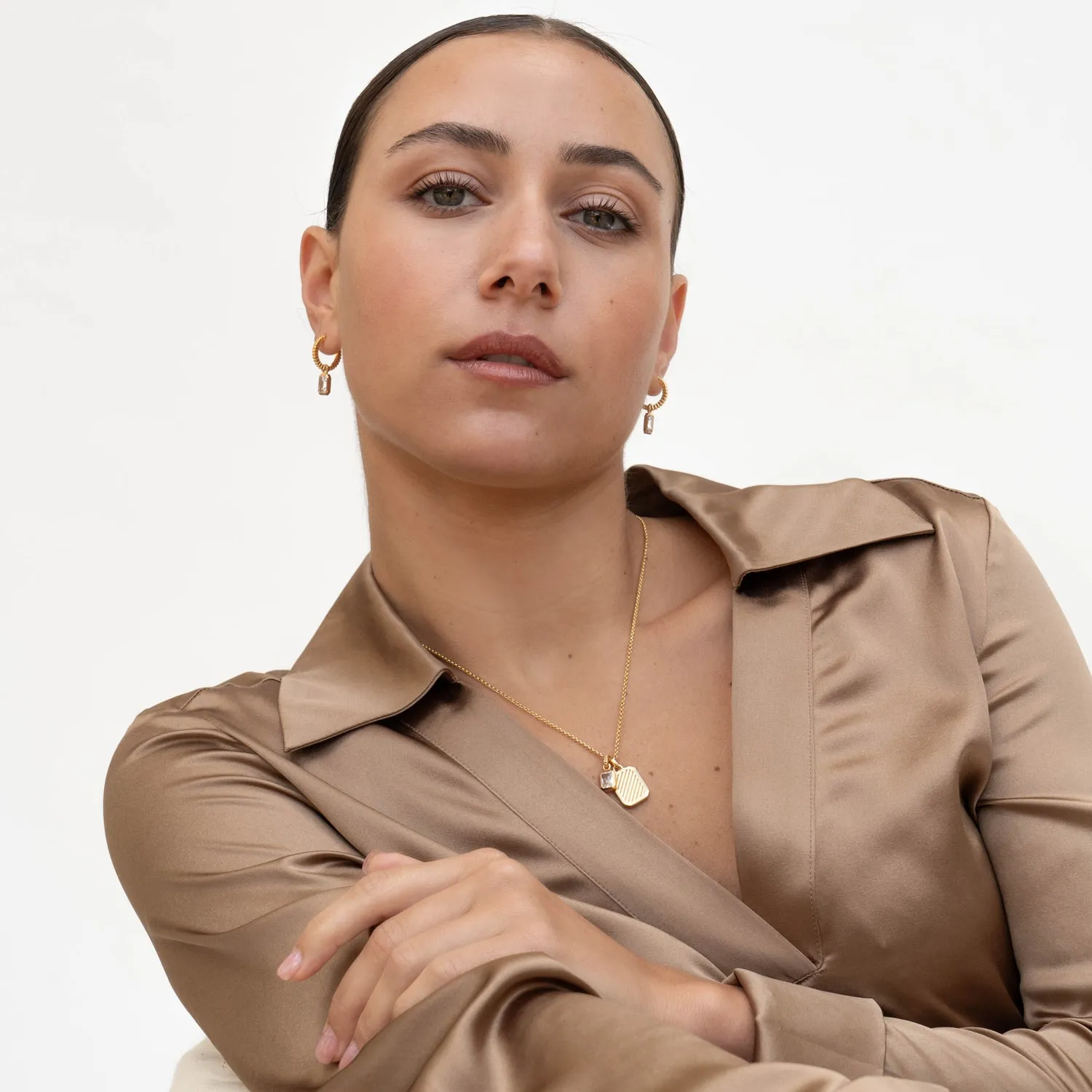 White Topaz Humbug Huggie Charm Hoops sold by Dower & Hall product image thumbnail 5