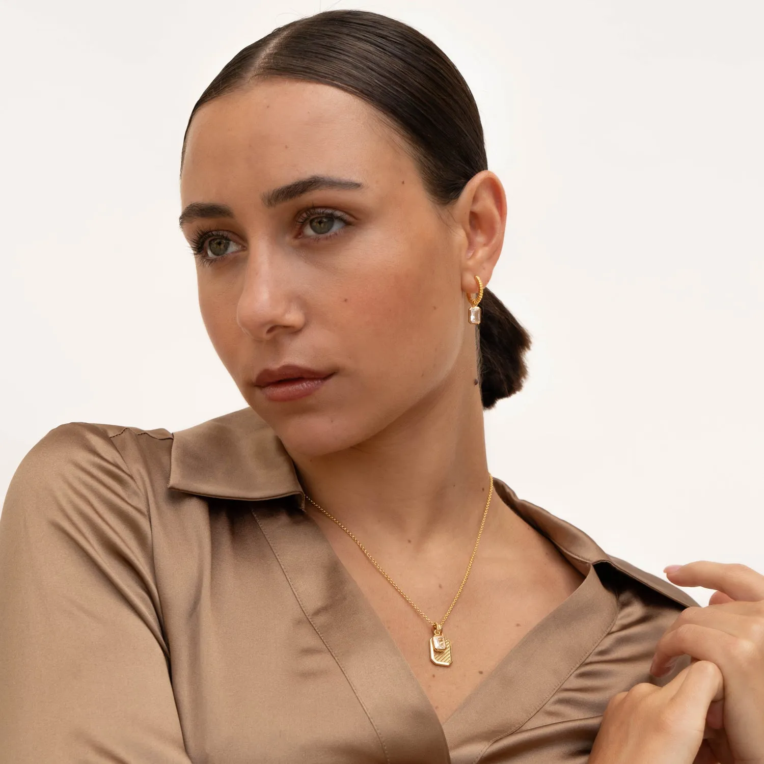 White Topaz Humbug Huggie Charm Hoops sold by Dower & Hall product image thumbnail 3