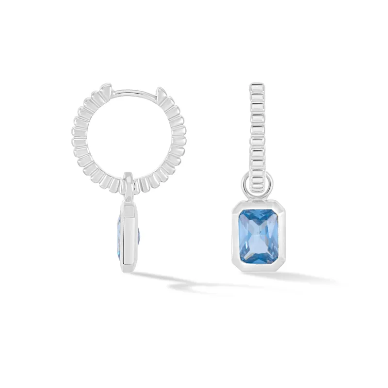Blue Topaz Humbug Huggie Charm Hoops sold by Dower & Hall