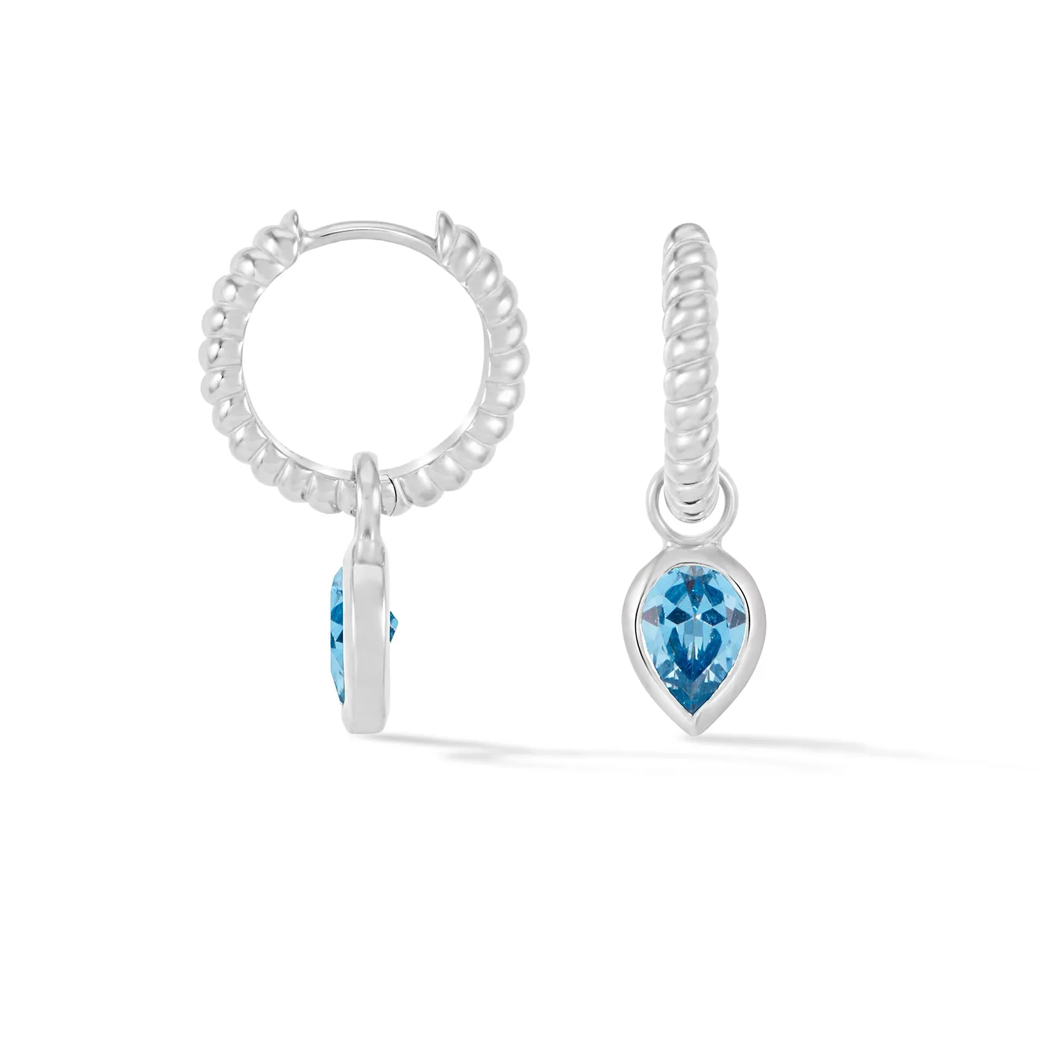 Blue Topaz Twist Huggie Charm Hoops sold by Dower & Hall