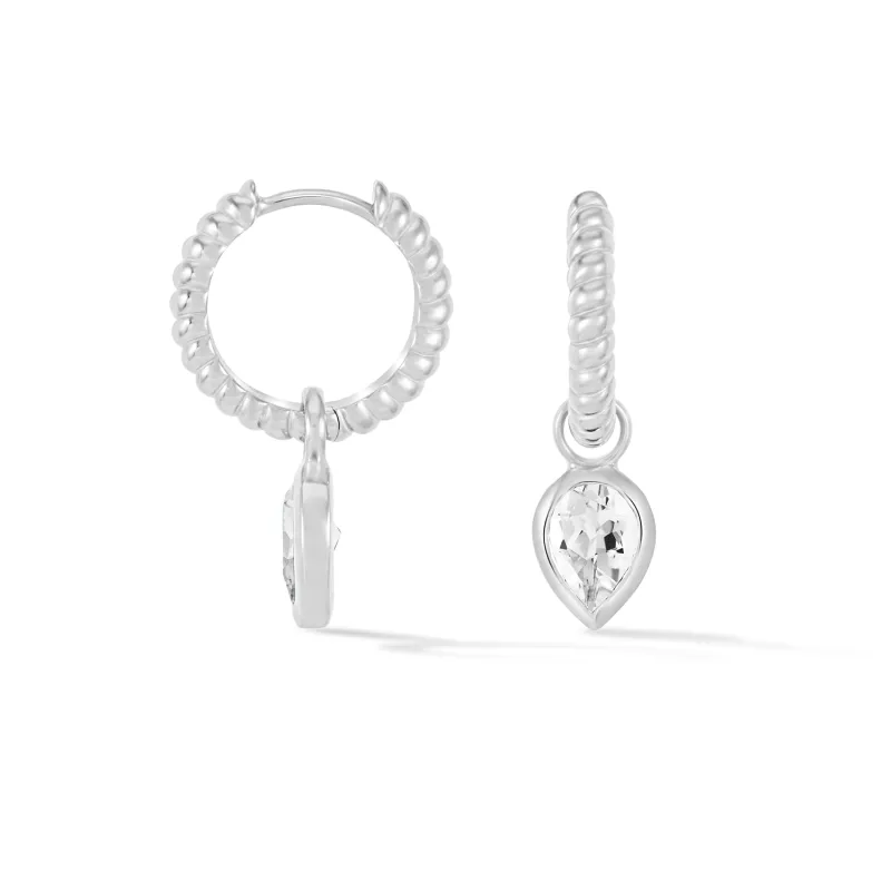 White Topaz Twist Huggie Charm Hoops sold by Dower & Hall