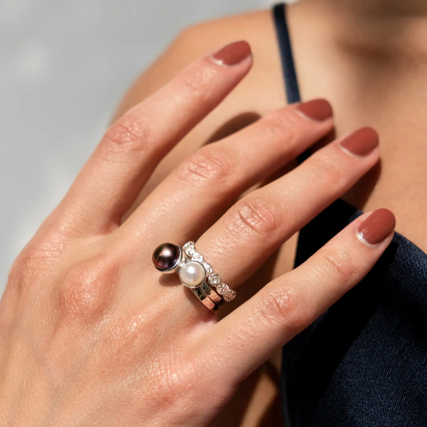 Rosey Pearl Twinkle Stacking Rings sold by Dower & Hall product image thumbnail 2