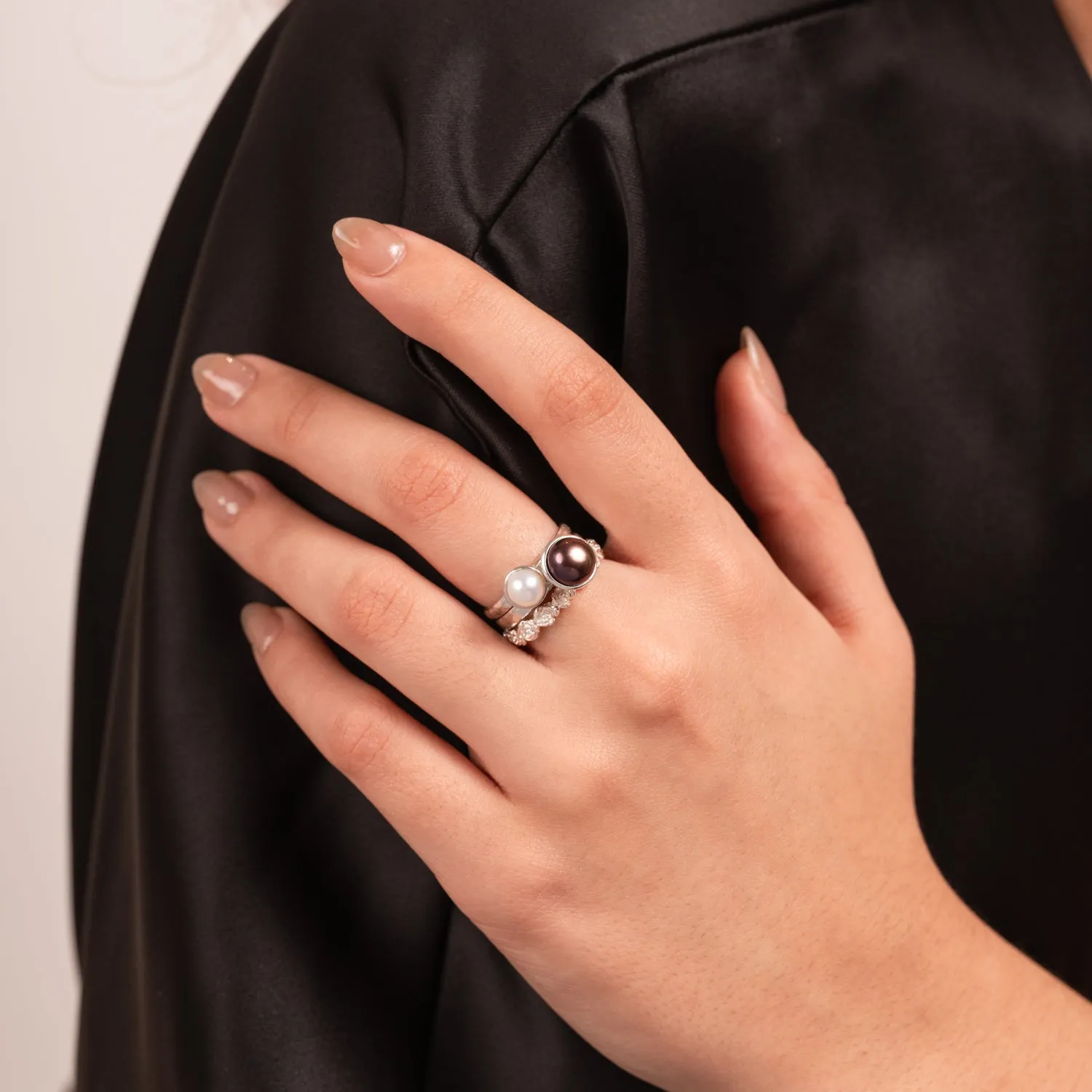Rosey Pearl Twinkle Stacking Rings sold by Dower & Hall product image thumbnail 5