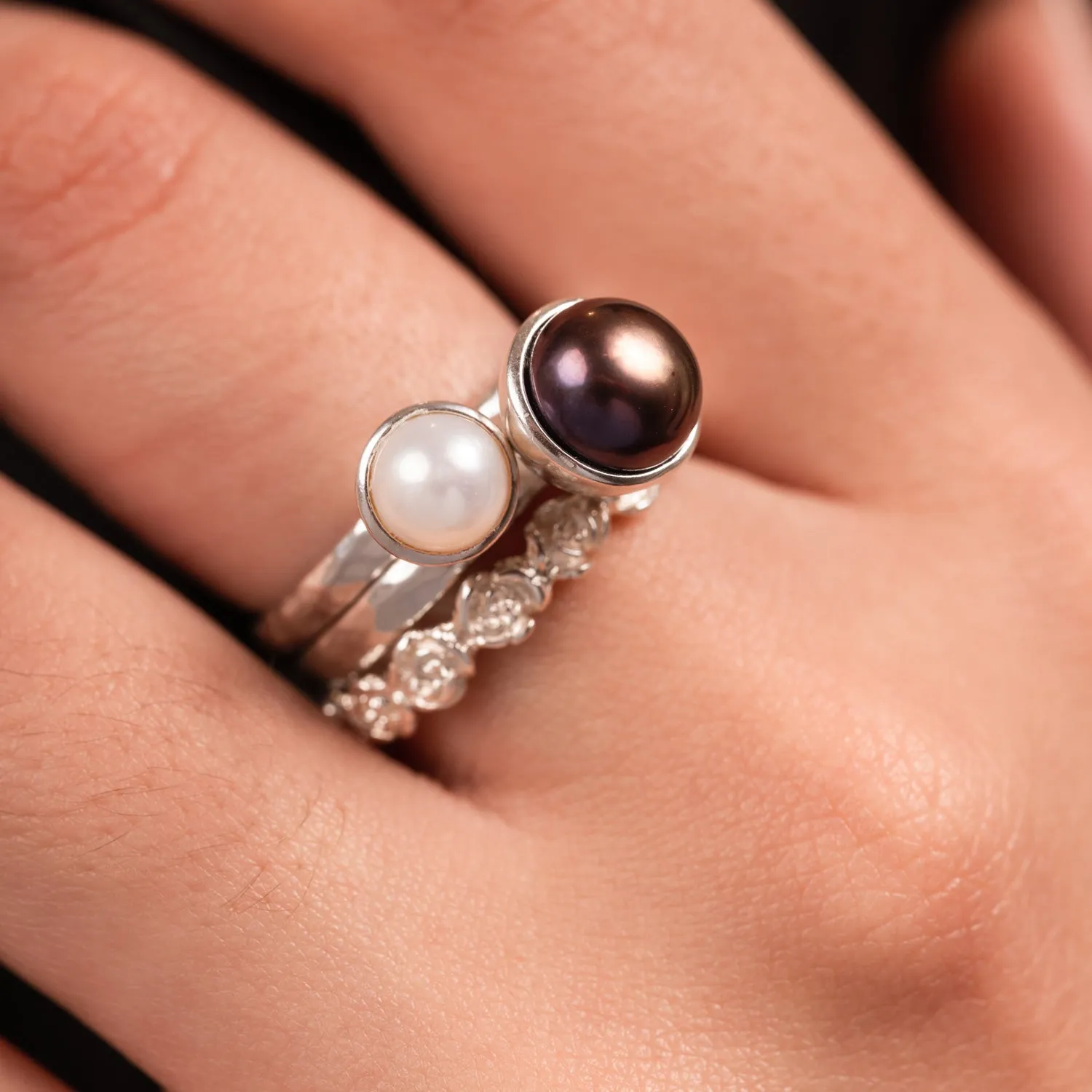 Rosey Pearl Twinkle Stacking Rings sold by Dower & Hall product image thumbnail 4