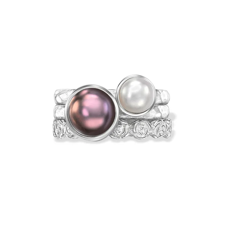 Rosey Pearl Twinkle Stacking Rings made by Dower & Hall