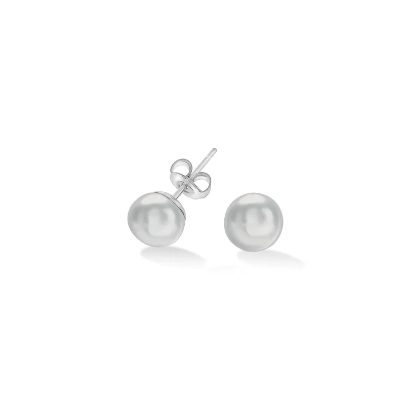 Dove Grey Timeless Freshwater Pearl Studs sold by Dower & Hall
