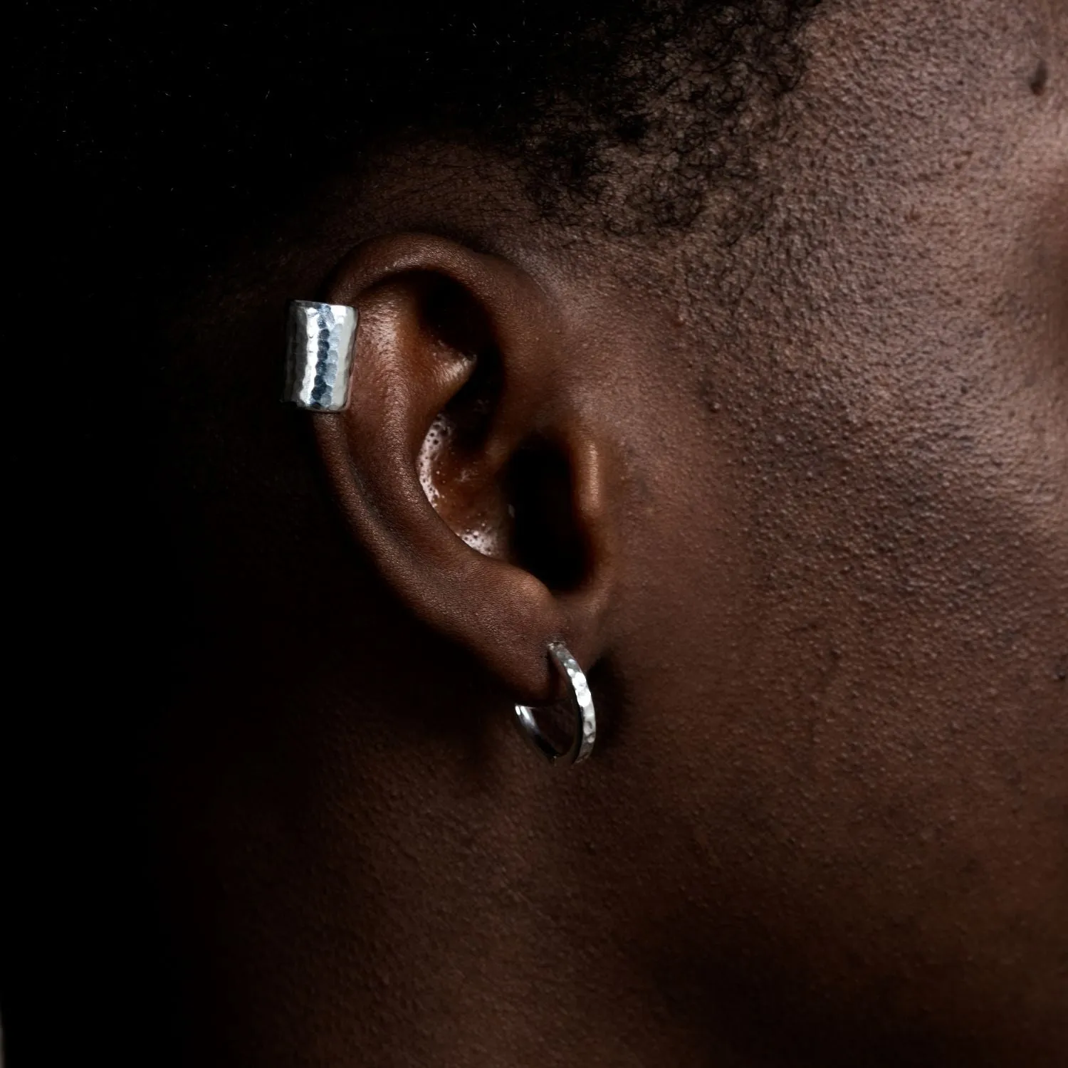 Men's Medium Hammered Nomad Huggie Hoops sold by Dower & Hall product image thumbnail 3