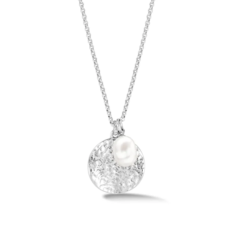 Men's Hammered Disc & White Freshwater Pearl Pendant sold by Dower & Hall