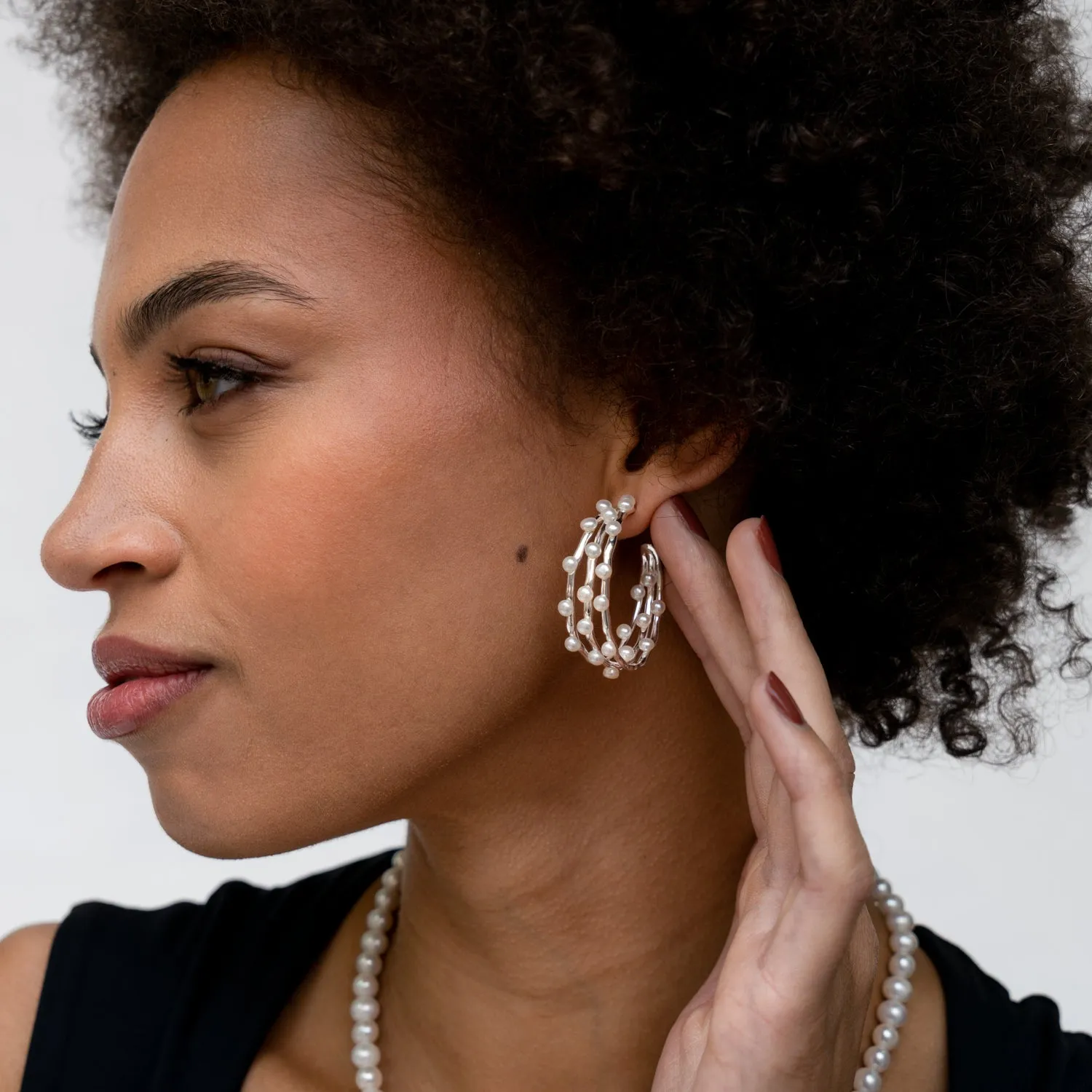 Large Triple Row Waterfall Pearl Hoops sold by Dower & Hall product image thumbnail 5