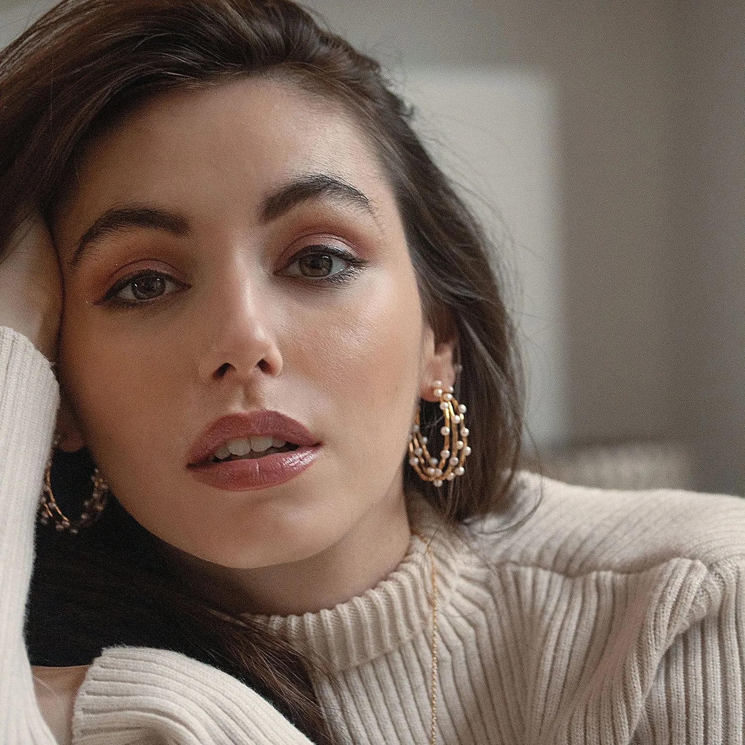 Large Triple Row Waterfall Pearl Hoops sold by Dower & Hall product image thumbnail 3