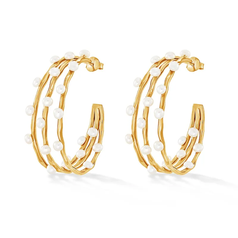 Large Triple Row Waterfall Pearl Hoops sold by Dower & Hall