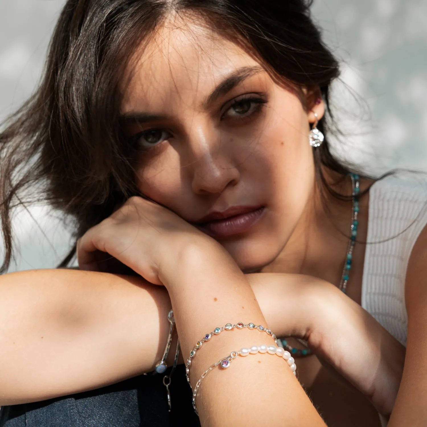 Luna White Pearl, Chain and Amethyst Drop Bracelet sold by Dower & Hall product image thumbnail 2