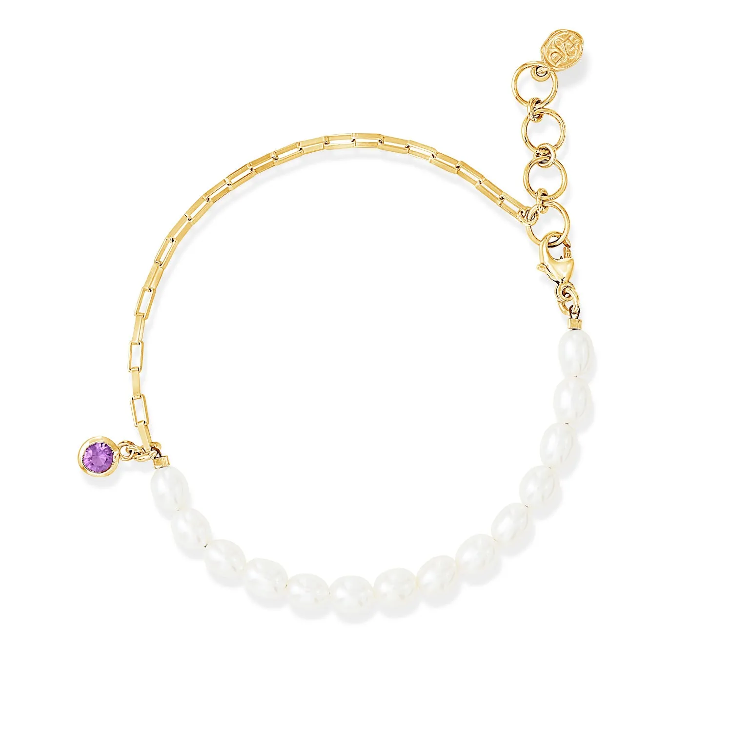 Luna White Pearl, Chain and Amethyst Drop Bracelet sold by Dower & Hall product image thumbnail 4