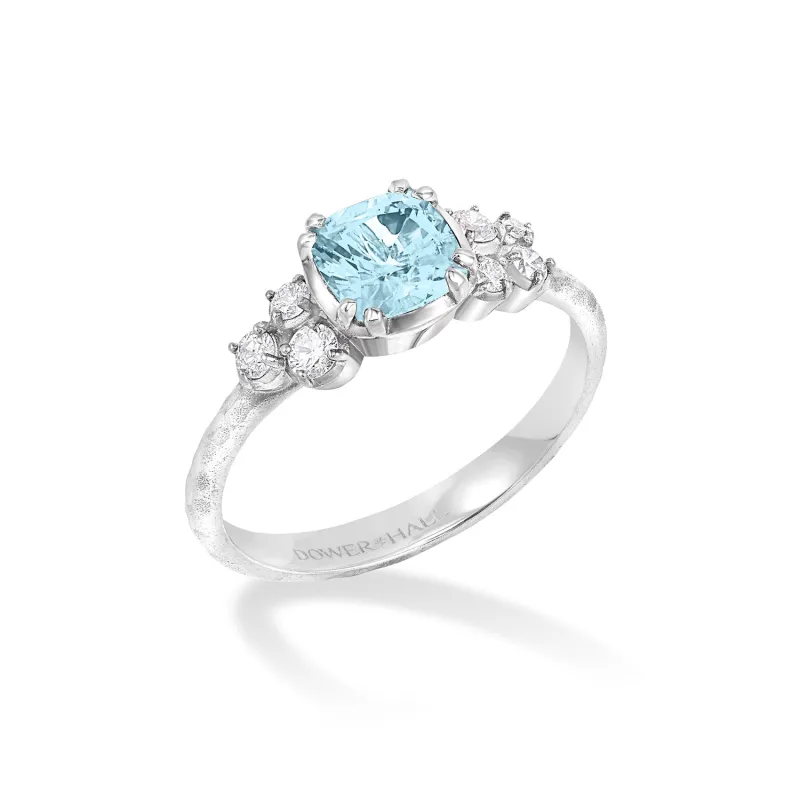 18k 6mm Cushion Aquamarine & Diamond Stargazer Ring sold by Dower & Hall