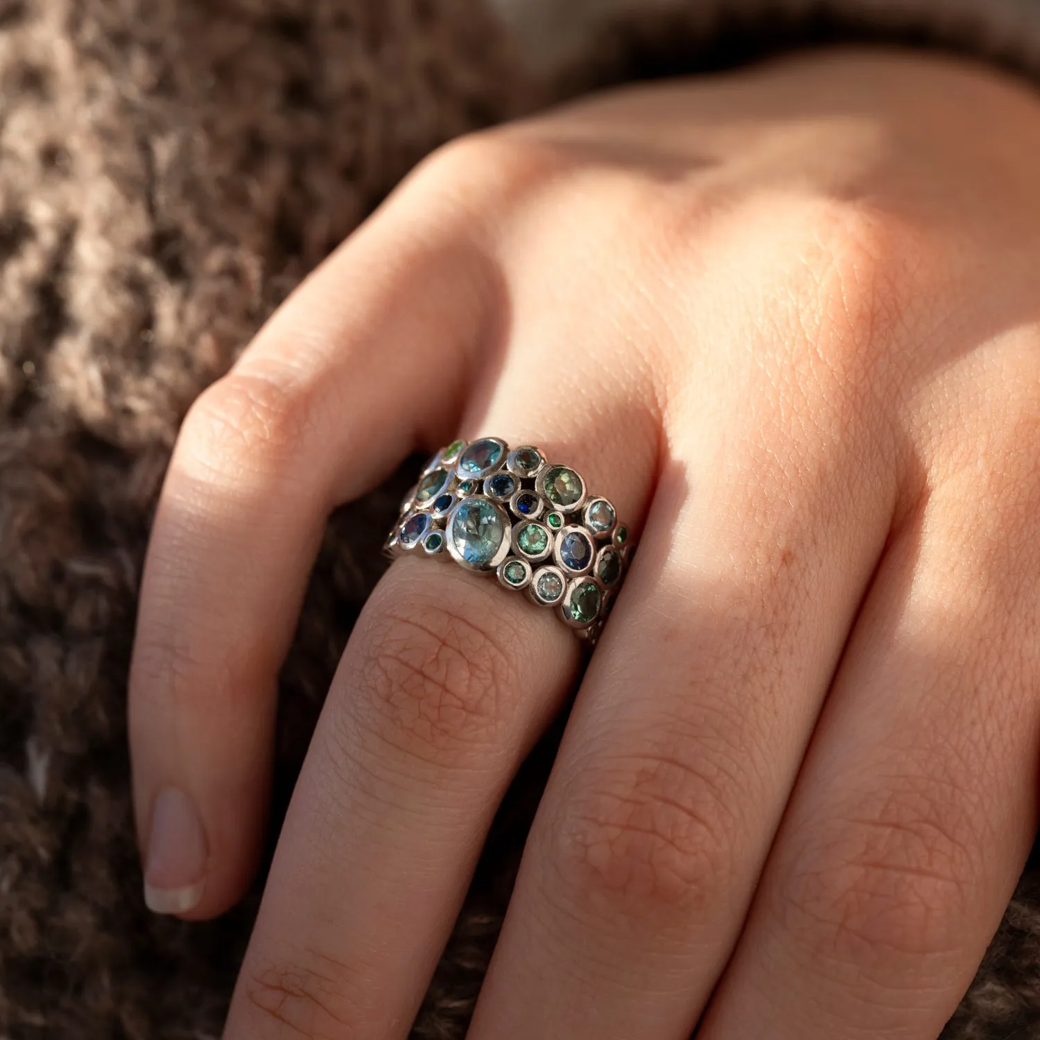 18k Bespoke Teal Cascade Ring sold by Dower & Hall product image thumbnail 3