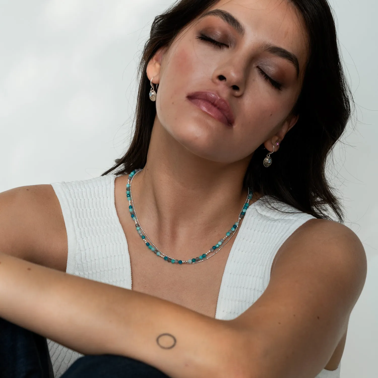 Hammered Disc & Blue Topaz Array Drop Earrings sold by Dower & Hall product image thumbnail 2