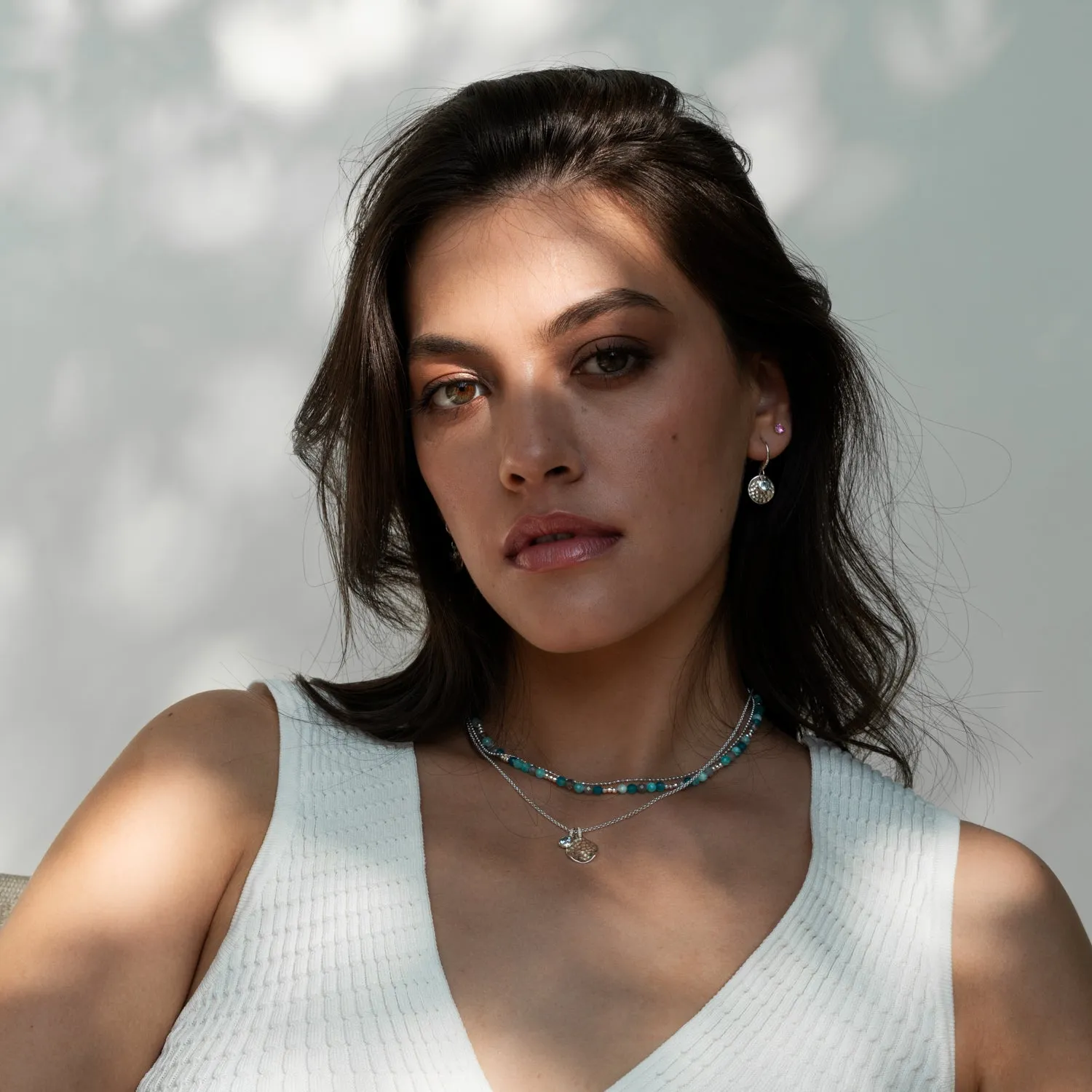 Hammered Disc & Blue Topaz Array Drop Earrings sold by Dower & Hall product image thumbnail 3