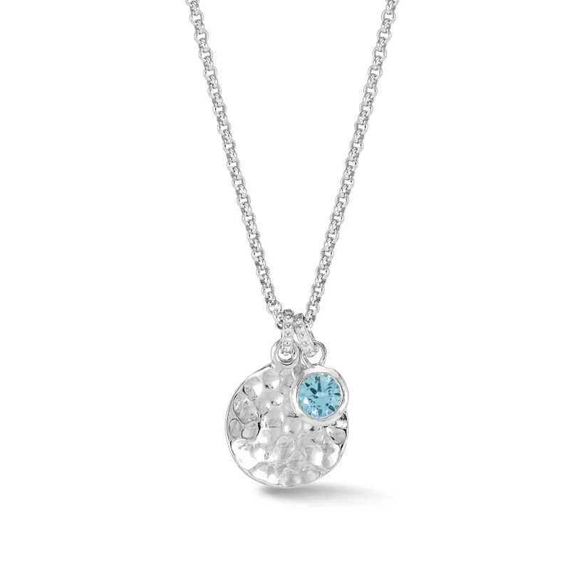 Hammered Disc & 5mm Blue Topaz Array Pendant sold by Dower & Hall