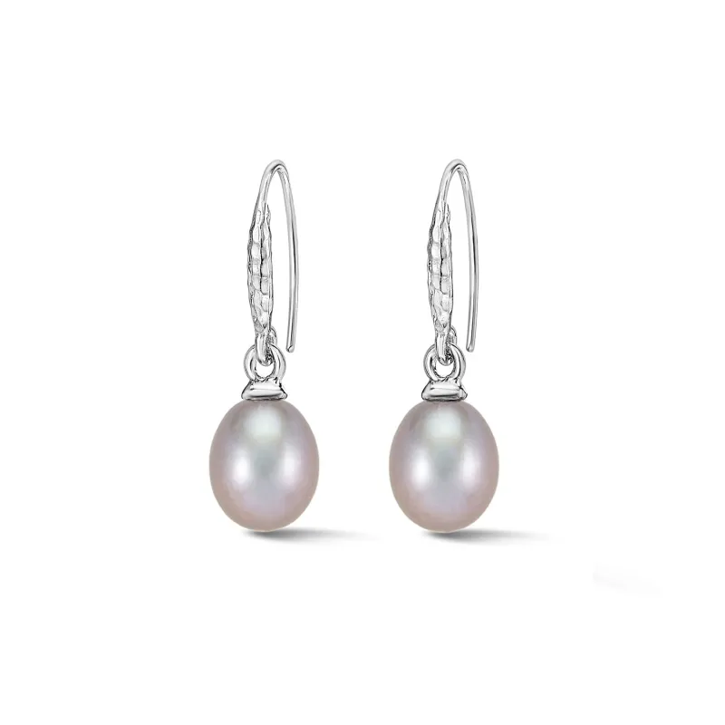 8mm Oval Dove Grey Luna Pearl Drop Earrings sold by Dower & Hall