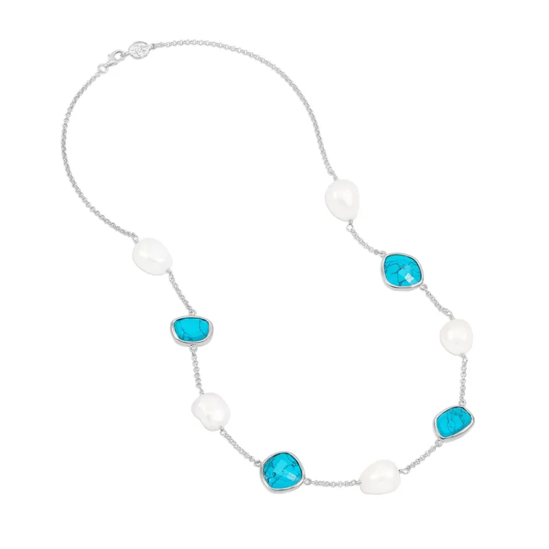 Turquoise Gemstone & Baroque Pearl Pebble Necklace sold by Dower & Hall