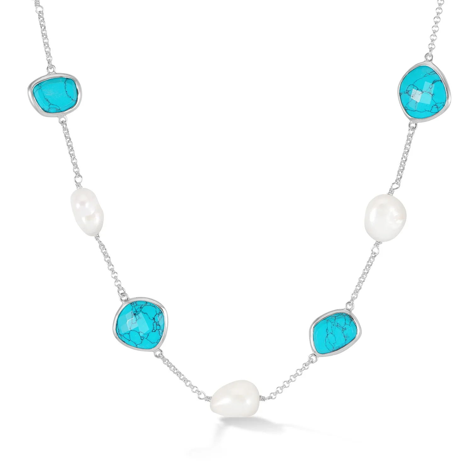 Turquoise Gemstone & Baroque Pearl Pebble Necklace sold by Dower & Hall product image thumbnail 5